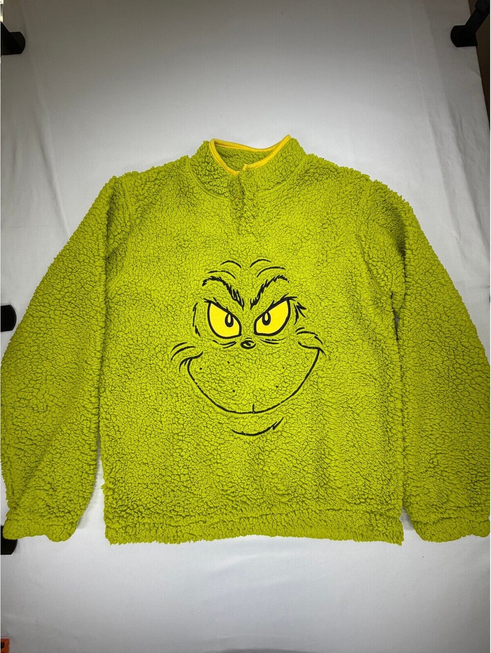 The Grinch Dr. Seuss Women's Pullover Sherpa Fleece Quarter Zip Size M Green